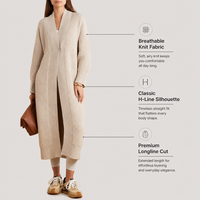 Cardigan long élégant beige pour femme, en maille côtelée verticale, ouvert sur le devant, pull ample et confortable pour l'hiver