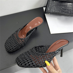 2025 New Style High Quality Women's <b>Toe</b> <b>Heel</b> Mesh Sandals Hollow Woven Sexy Slip-On Slippers for Spring Season - Product Image 4