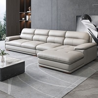 Juego de Sofás Seccionales en Forma de L de Cuero con Chaise Longue Modular, Otomana y Sillón, Tapizado con Mechones, Muebles Modernos para Sala de Estar