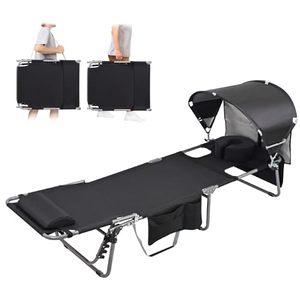 Chaise longue pliante avec auvent pare-soleil et ouverture pour le visage, chaise de bronzage extérieure plus confortable - Product Image 1
