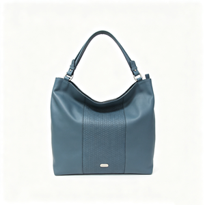 Blue Soft Leather Shoulder Bag Central Embossed Panel Adjustable Strap <b>Large</b> <b>Handbag</b> - Product Image 1