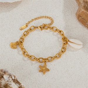Popular Stainless Steel Unisex Casual/Sporty Gold Plated Starfish <b>Shell</b> Beach <b>Bracelet</b> - Product Image 2