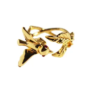 Joias maravilhosas novas joias banhadas a ouro grosso joias elegantes para mulheres anéis em forma de pássaro