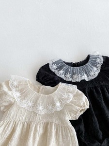 Combinaison d'été <span class=keywords><strong>pour</strong></span> bébé fille de 0 à 24 mois, col en dentelle, manches bouffantes, manches courtes, en coton, style vintage bohème - Product Image 2