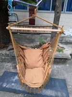 Fauteuil suspendu en macramé sur mesure avec coussin et poche - Hamac en corde pour patio et jardin