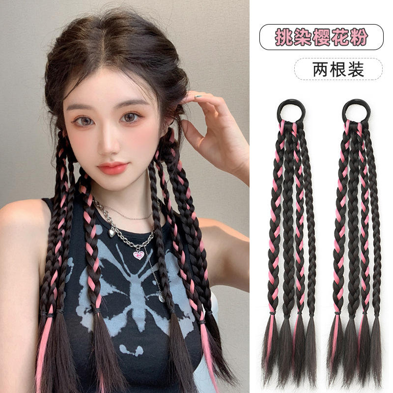 แพ็คคู่ถักเปียสี่เส้นแบบอัปเกรด [สีชมพูเชอร์รี่บลอสซัม]