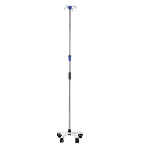 Good Quality Height Adjustable Stainless Steel 4 Wheels Drop IV Pole Stand Drip