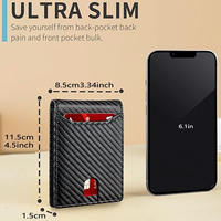 Portefeuille en cuir véritable et fibre de carbone pour homme, blocage RFID, porte-cartes fin escamotable, étui minimaliste pour cartes de crédit, pince à billets
