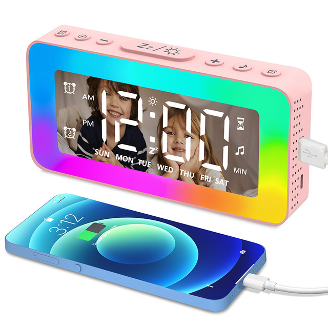 Smart Wake-up Alarm Clock Simulate Sunrise and Sunset With Colorful Ambient Light and White Noise Creative Bedside Lamp