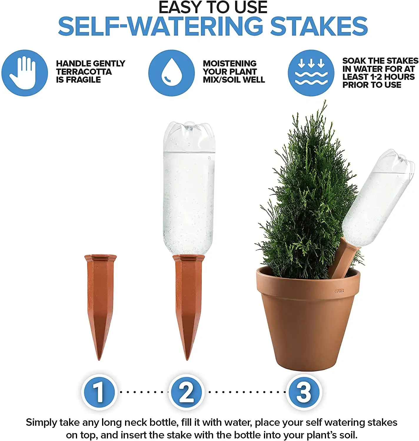 Self-Watering Stakes for Vacation Outdoor Indoor Plant Watering Device Carrot Shape Terra-Cotta Plant Waterer for Wine Beer Bottle 4 Packs Plant Self Watering Spikes 
