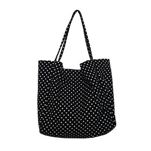 <b>Large</b> Capacity Wave Dot Canvas Tote Casual Handbag Open Closure Ruched Decoration Cute Collapsible Shopping Shoulder <b>Bag</b> - Product Image 1
