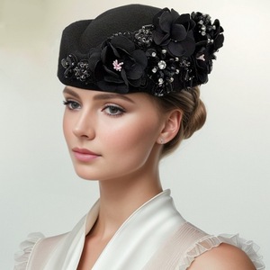 Chapeau en feutre de style français pour femmes, béret orné de strass, élégant, pour mariage, fête du thé - Product Image 3