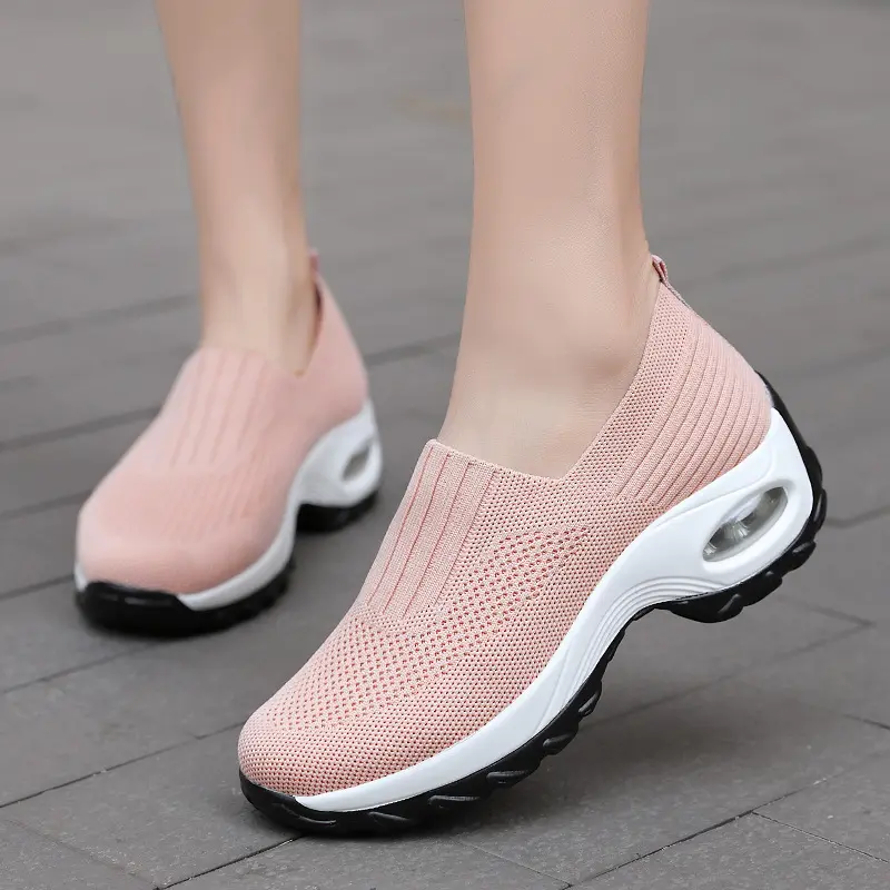 Spring New Light Air Slip On Kint Mesh Thick bottom Increase Tennis Shoes Women Casual Custom Logo Sneakers Running Shoes