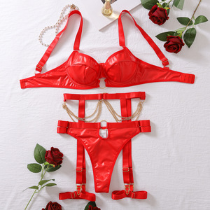 Ensemble de lingerie sexy en cuir de luxe avec chaîne métallique, ceintures et bretelles – Vente chaude - Product Image 6