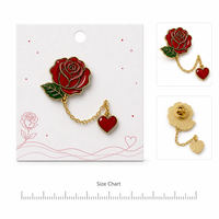 Broche en émail souple Rose de la Saint-Valentin, pendentif cœur, chaîne dorée, bijoux d'amour, badges en gros, broche de revers en métal personnalisée