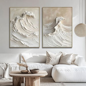 Alta calidad decoración del hogar yeso hecho a mano moderno océano ola playa paisaje pintura al óleo 3D textura pared arte pintura - Product Image 2