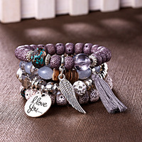 Ensemble de bracelets classiques en alliage tressé avec chaîne en argent et perles de Bodhi en pierre naturelle pour femme Unionen 1295 – Anniversaire