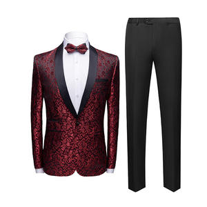 Herren <span class=keywords><strong>2</strong></span> Stück Blumen Smoking Jacke Paisley Schal Revers Anzug Blazer Jacke für Abendessen, Prom, Hochzeit - Product Image 1