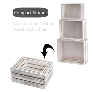 3 Pack <strong>Wooden</strong> <strong>Crates</strong> for Display, Distressed Nesting <strong>Wooden</strong> Storage Box with Handles, Decorative <strong>White</strong> <strong>Wooden</strong> Bins for Fruit - Product Image 3