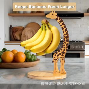Wooden Giraffe Banana Rack Bamboo Fruit <b>Stand</b> For Kitchen Decorative Storage Holder - Product Image 3