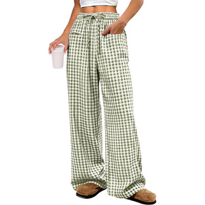 <span class=keywords><strong>Pantaloni</strong></span> Larghi a Vita Media <span class=keywords><strong>con</strong></span> Stampa Scozzese Primaverili, Casual <span class=keywords><strong>con</strong></span> <span class=keywords><strong>Elastico</strong></span> in Vita e Tasche per <span class=keywords><strong>Donna</strong></span> - Product Image 3