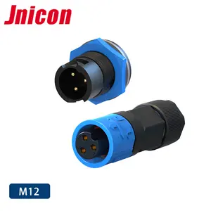 Jnicon M12 IP68防水连接器DC 3针公母模制，带发光二极管灯电缆面板安装
