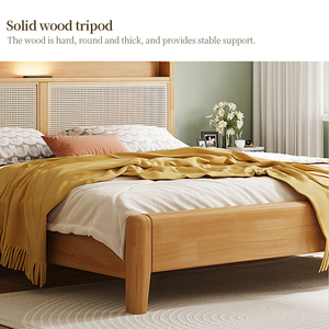 Modern Rubber Wood Hydraulic Lift <b>Storage</b> <b>Bed</b> 150x200cm Rattan Headboard Hand USB Port Night Light Eco-Friendly OEM MC005 OEM & - Product Image 3