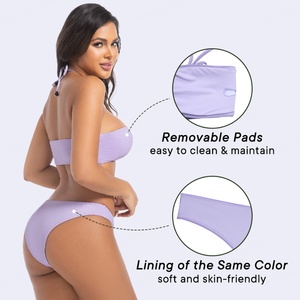 LYNMISS Maillot de bain menstruel d'été violet 4 couches en nylon pour femme, bikini de plage 2 pièces à dos nu, anti-fuite, biodégradable, motif géométrique - Product Image 3
