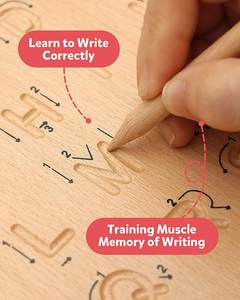 แผ่นฝึกเขียนตัวอักษรสองด้าน PUSELIFE ของเล่นเด็กแบบมอนเตสซอรี่ ทำจากไม้บีช สำหรับเด็กอายุ 3 ปีขึ้นไป - Product Image 3