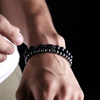 Bracelet Personnalisé en Pierre Naturelle Hématite Thérapeutique, Bijou Homme Hématite