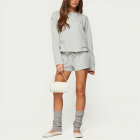 Ensemble de vêtements de détente pour femmes personnalisé, imprimé rayé d'été, haut ample à manches longues, short à cordon de serrage, tenue décontractée en 2 pièces, coton doux