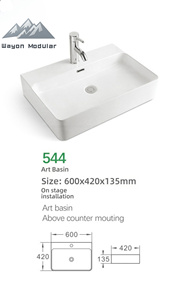 <span class=keywords><strong>Lavabo</strong></span> Moderno Rettangolare in Ceramica Bianca con Foro Integrato per Rubinetto e Troppopieno per Progetti Alberghieri e Residenziali - Product Image 5