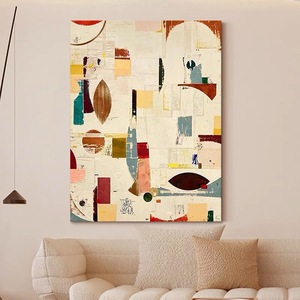 Peinture à l'huile peinte à la main, art abstrait, cadre métallique rectangulaire, décoration murale moderne minimaliste pour salon, Dafen Village Designer - Product Image 1