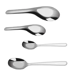 New Design Food Grade Short/Long Handle Metal Flat Porridge Soup Spoon 304 Stainless Steel Large Capacity Home Dinner Spoon