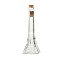 Bouteille en verre transparente Tour Eiffel de Paris, petite, moyenne, grande, pour liqueur, 45ml, 200ml, 380ml, avec couvercle en bois et bouchon en liège, autocollant décoratif