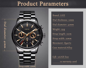 En Stock 1 Pieza <span class=keywords><strong>Reloj</strong></span> de Pulsera de Cuarzo para Hombre con Logotipo Personalizado, 50 Piezas <span class=keywords><strong>Lige</strong></span> 9866, Fabricante OEM ODM, Nuevo Diseño de Esfera de Lujo - Product Image 6