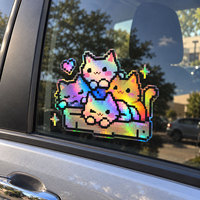 Autocollants holographiques personnalisés pour chats, mignons, dessins animés, laser, arc-en-ciel, vinyle, imperméables, découpés, adhésifs, résistants aux UV