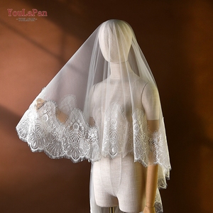 Voile de mariée YouLaPan V323, longueur cathédrale, une couche, bord coupé, fait main, brodé de dentelle, sans peigne, pour cérémonies de mariage - Product Image 3