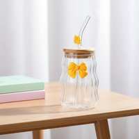 Gobelet à paille en verre borosilicate de haute qualité avec couvercle, design moderne, nœud mignon, pour glace, café américain, jus, boisson