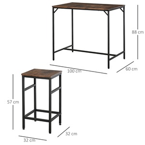 HOMCOM stile industriale tavolo alto con 4 sgabelli in metallo e legno, soggiorno moderno e mobili da cucina, rustico marrone - Product Image 4
