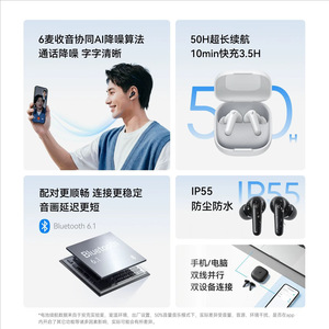 For P31i Wireless In-Ear Earphones Active Noise Cancellation AI Translation IPX4 Waterproof Type-C Charging Composite - Product Image 3