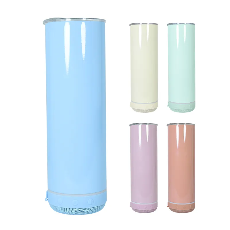 USA Warehouse 20oz Macaron Colored Stainless Steel Straight Smart Wireless Sublimation Blanks Speaker Tumbler With blue tooth