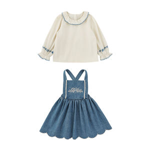 Ensemble décontracté pour filles YOEHYAUL <span class=keywords><strong>C3592</strong></span>, 2 pièces, printemps, pour enfants de 2 à 10 ans, chemise à manches longues et robe en jean, ensemble enfant - Product Image 2