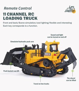Camion <span class=keywords><strong>Bulldozer</strong></span> RC Huina 1554 1/16 en Alliage, 11 Canaux, Télécommandé, Robuste, Jouet Électrique avec Lumières et Sons - Product Image 3