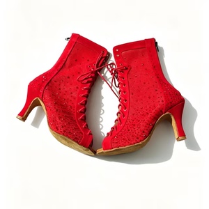 Evkoodance Scarpe da Ballo Professionali Personalizzate per <span class=keywords><strong>Donna</strong></span>, Tacco 7cm, Cristalli Rossi, per <span class=keywords><strong>Jazz</strong></span>/Salsa/Tango/Latino, in Finta Pelle Scamosciata - Product Image 3