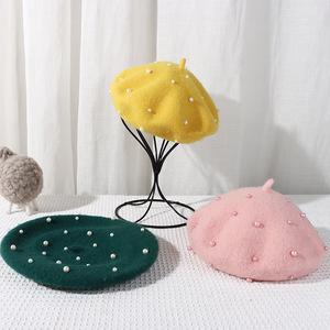 Venta al por mayor coreano Otoño e Invierno perla temperamento niños boina salida lindo bebé perla sombrero con <span class=keywords><strong>calabaza</strong></span> sombrero - Product Image 3