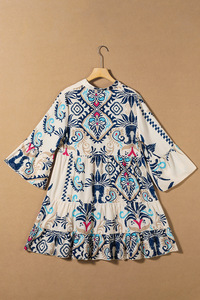 2025 Local Us Stock entrega rápida al por mayor moda Boho poliéster Tribal estampado suelto vacaciones bohemio Boho Mini vestido - Product Image 4