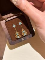 Boucles d'oreilles clous en argent 925 avec motif gourde en porcelaine bleue et blanche pour femme, nouveau style populaire 2026, nouveau design chinois, élégantes