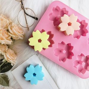 Moule en silicone en forme de fleurs 6 cavités <span class=keywords><strong>Sakura</strong></span> plateau de cuisson moule à biscuits Mousse chocolat glace savon gelée Dessert bonbons pâtisserie bricolage - Product Image 3