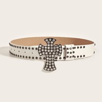 Ceinture Punk en Gros avec Boucle Croisée, Ceinture Scintillante Entièrement Ornée de Strass, Ceinture Y2K en Cuir PU à Rivets, Ceinture Tendance pour Femmes
